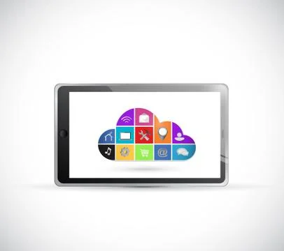 Tablet and icon color cloud computing illustration 스톡 일러스트