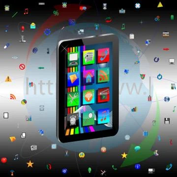 Tablet and icons Ilustración de archivo