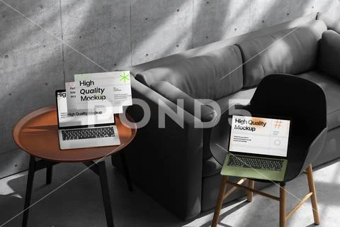 Tablet and Laptop Mockup Interior PSD Template