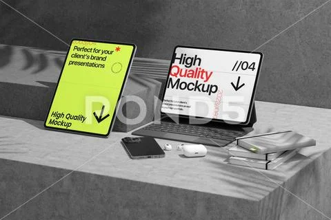 Tablet and Laptop Mockup Scene PSD Template