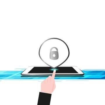 Tablet and mobile phone lock safety protection business finger touch on screen Illustrazione stock