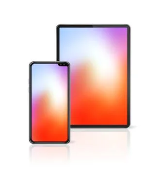 Tablet and mobile phone set mockup isolated on white. 3D render Stock Illustration