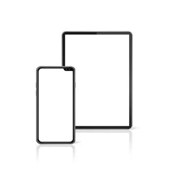 Tablet and mobile phone set mockup isolated on white. 3D render Stock Illustration