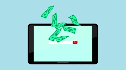 Tablet and money. Working on the Internet. Animation on a blue background. Stock Footage 157382415