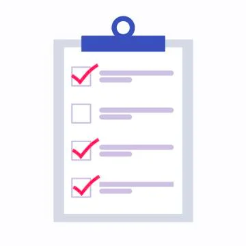 Tablet and paper, checklist with check marks. Linear, thin outline. Stock Illustration