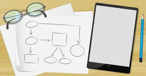 Tablet and paper on the table Stock Illustration