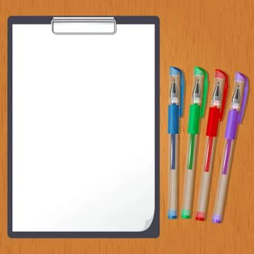 Tablet and pens on the table Stock Illustration