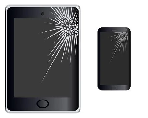 Tablet and phone with broken screen. Stock Illustration