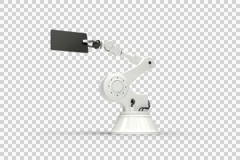 Tablet and robot against white background 스톡 사진