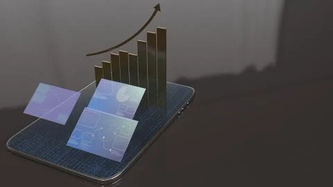 Tablet and screen chart for business concept 3d rendering. Stock Illustration