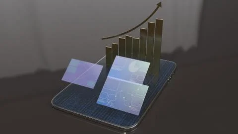 Tablet and screen chart for business concept 3d rendering. Stock Illustration