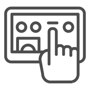 Tablet and selection hand line icon. Hand with digital tablet vector Stock Illustration