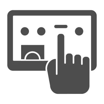 Tablet and selection hand solid icon. Hand with digital tablet vector Stockillustratie