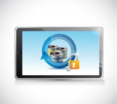 Tablet and server security concept illustration Stock Illustration
