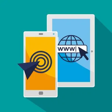 Tablet and smartphone with arrow pointer cursor Stock Illustration