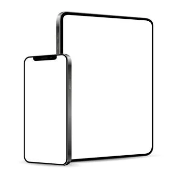 Tablet and smartphone mockup with blank display isolated on white background イラスト素材