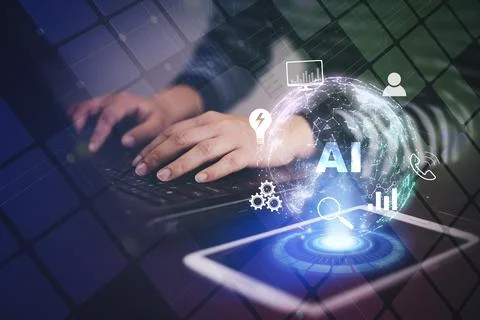 Tablet and Smartphone with technology of Artificial Intelligence (AI), on big Stock Photos