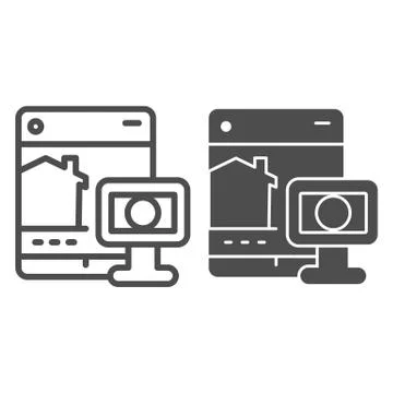 Tablet and webcam line and solid icon, smart home symbol, remote security Stock Illustration