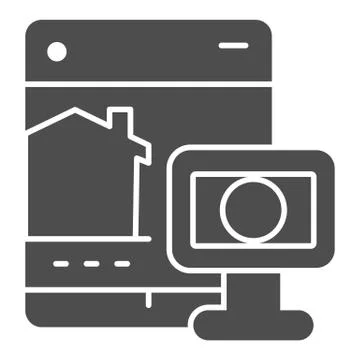 Tablet and webcam solid icon, smart home symbol, remote security control Stock Illustration