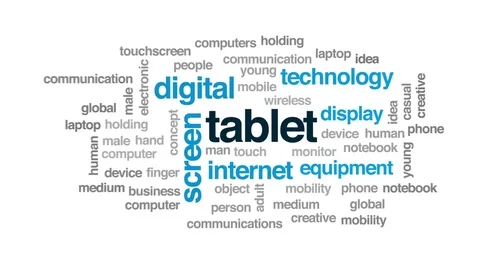 Tablet animated word cloud, text design animation. Stock Footage 76502059