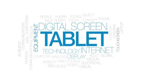 Tablet animated word cloud, text design animation. Kinetic typography. Stock Footage 76884944