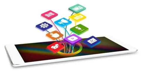 Tablet with application icons Foto stock
