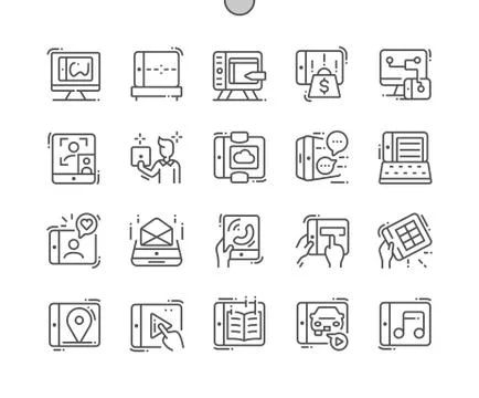 Tablet Application Well-crafted Pixel Perfect Vector Thin Line Icons Stockillustratie