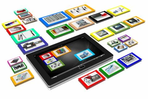 Tablet applications software - 3D illustration. Ilustração Stock