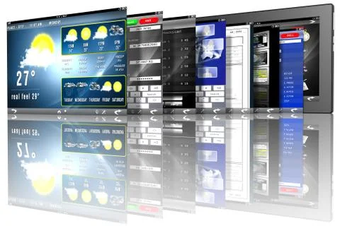 Tablet applications software - 3D illustration. Ilustração Stock