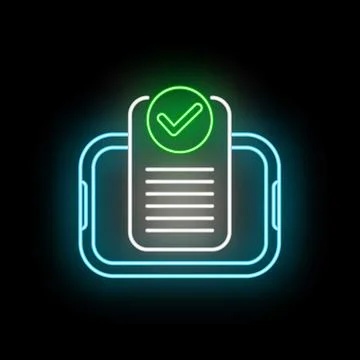 Tablet with approved checklist and neon glow effect Stock Illustration
