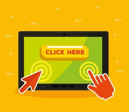 Tablet with arrow and hand mouse cursor click Ilustração Stock