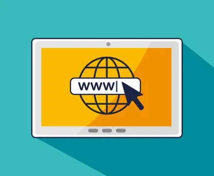 Tablet with arrow cursor and global connection Stock Illustration
