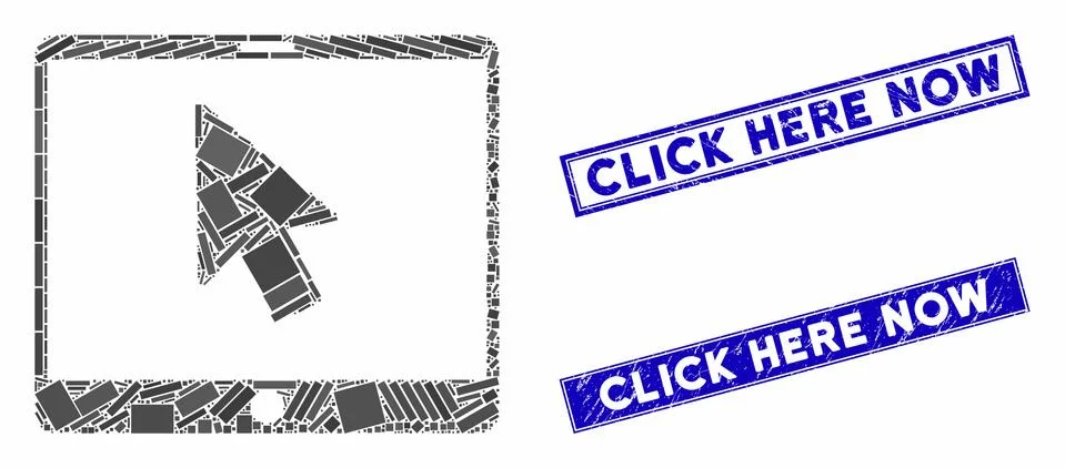 Tablet Arrow Pointer Mosaic and Grunge Rectangle Click Here Now Stamp Seals 스톡 일러스트