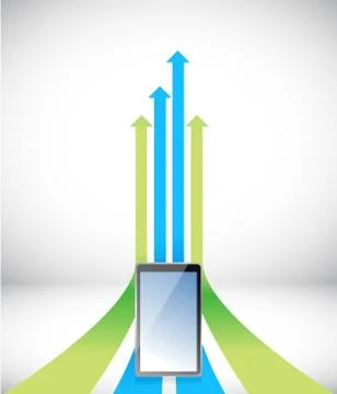 Tablet arrow rising toward same direction success concept illustration design Stock Illustration