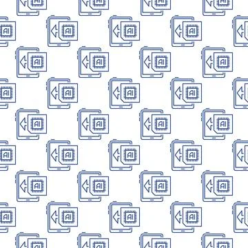 Tablet with Artificial Intelligence vector AI Seamless Pattern in outline sty Stock Illustration