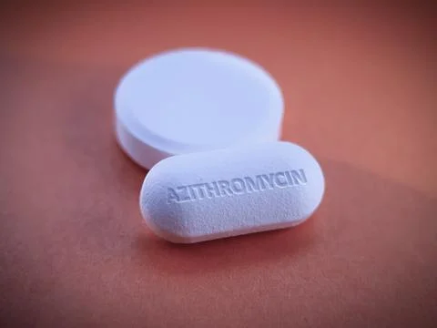 Tablet of azithromycin on table Stock Photos