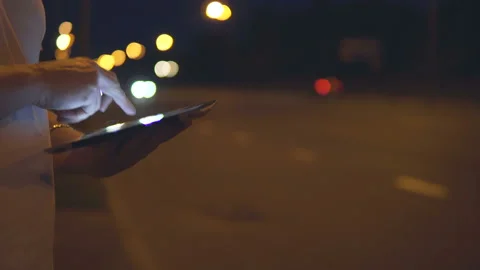 Tablet on the background of car lights Stock-Footage 113405473
