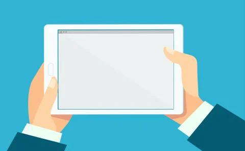 Tablet background - hands holding a tablet with blank space on it. Vector Illustration