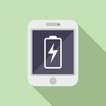 Tablet battery broken icon flat . Service screen Illustrazione stock