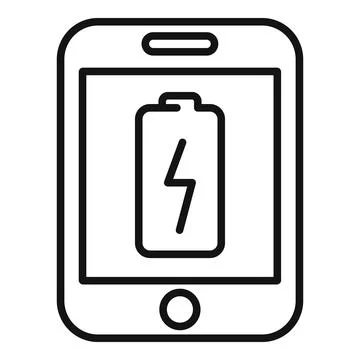 Tablet battery broken icon outline . Service screen Stock Illustration