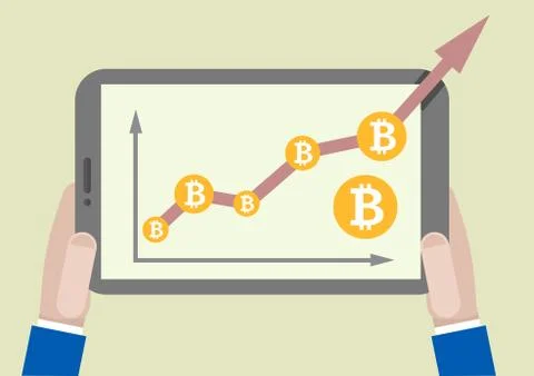 Tablet bitcoin growth Stock Illustration