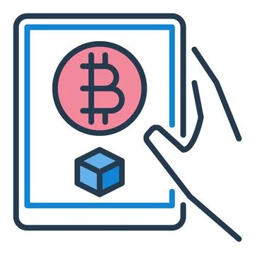 Tablet with Bitcoin vector Crypto Currency colored icon or symbol Stock Illustration