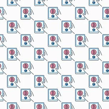 Tablet with Bitcoin vector Crypto Currency colored seamless pattern Illustration