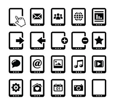 Tablet black icons set Stock Illustration