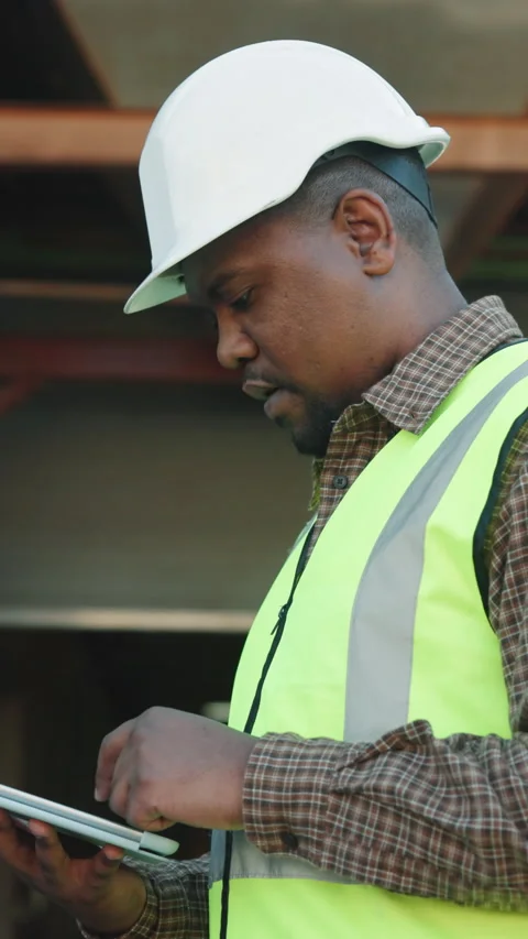 Tablet, black man and logistics in warehouse with review, research and supply Stock Footage 343815420