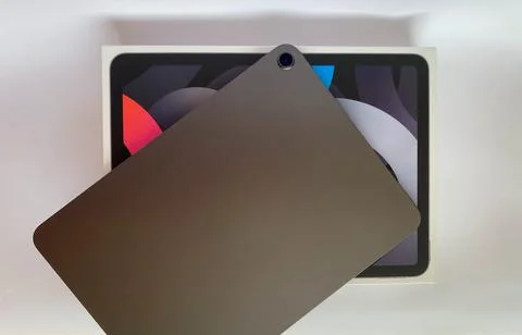 The tablet is black on a white isolated background with a mock up Stock Photos
