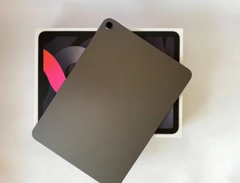 The tablet is black on a white isolated background with a mock up Stock Photos