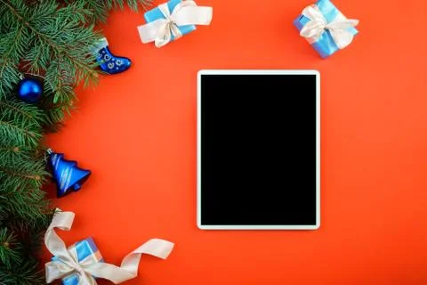 Tablet with blank screen, holidays concept Stock Photos