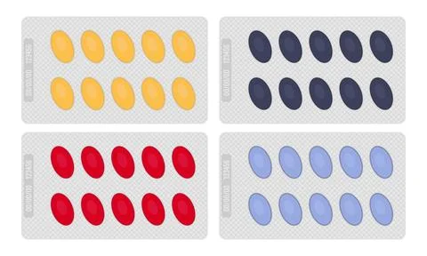 Tablet blister pack vector set on transparent background Stock Illustration