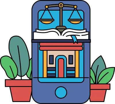 A tablet with a book and scales on it Illustrazione stock